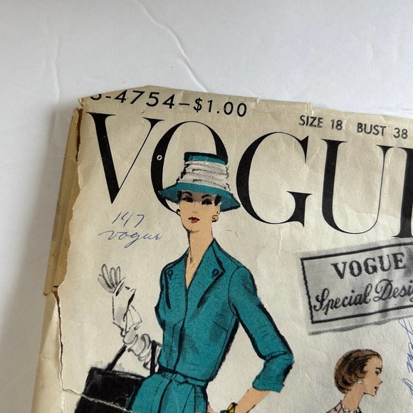 Vogue Special Design Vintage 1950's Pattern #S-4754 Women's Dress Size 18 HTF - Picture 2 of 6